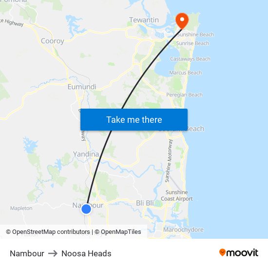 Nambour to Noosa Heads map