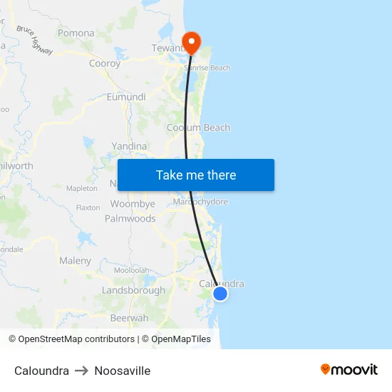 Caloundra to Noosaville map