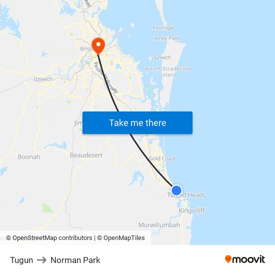 Tugun to Norman Park map