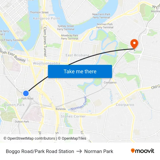 Boggo Road Station to Norman Park map