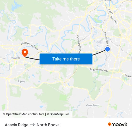 Acacia Ridge to North Booval map