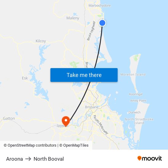 Aroona to North Booval map