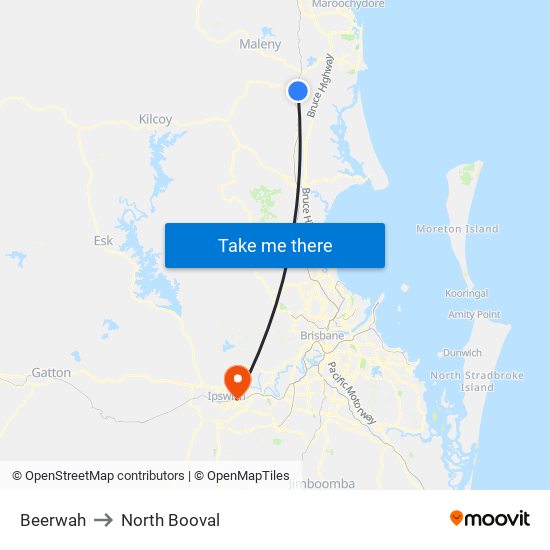 Beerwah to North Booval map