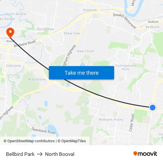 Bellbird Park to North Booval map