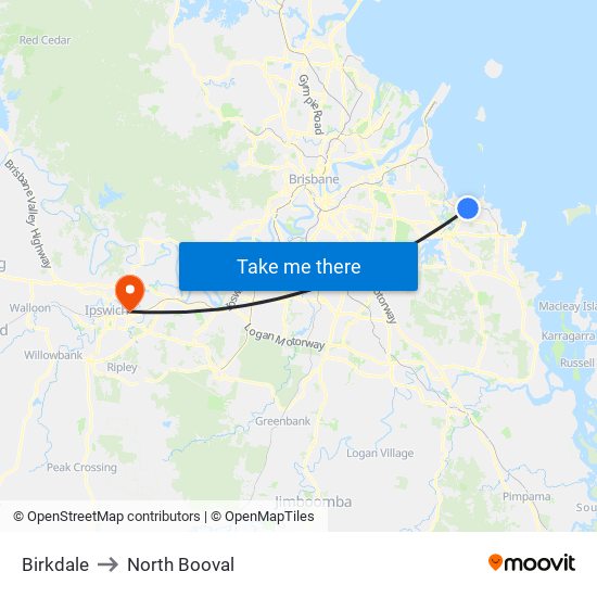Birkdale to North Booval map