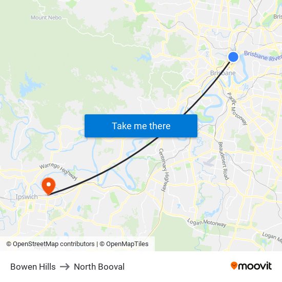 Bowen Hills to North Booval map
