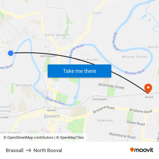 Brassall to North Booval map
