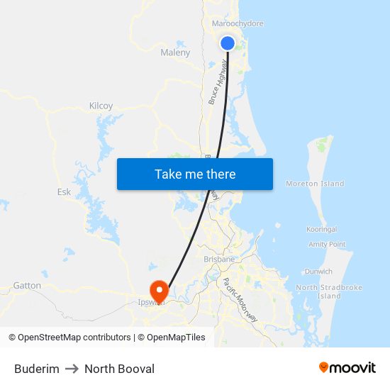 Buderim to North Booval map