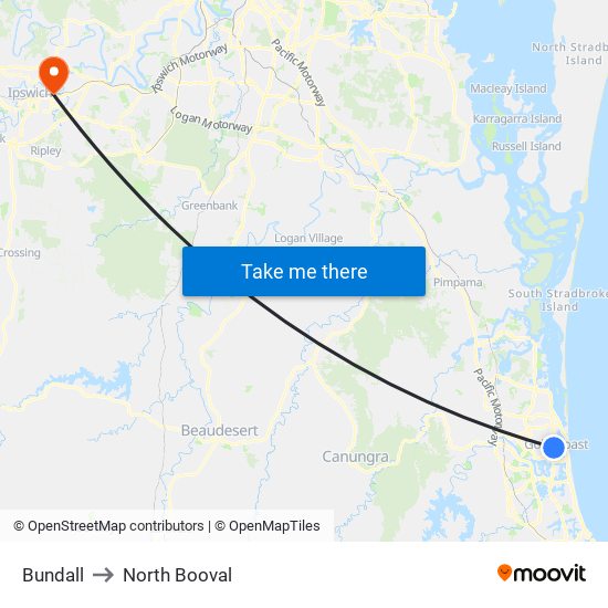 Bundall to North Booval map