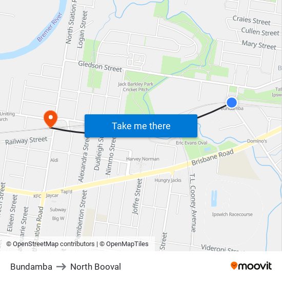 Bundamba to North Booval map