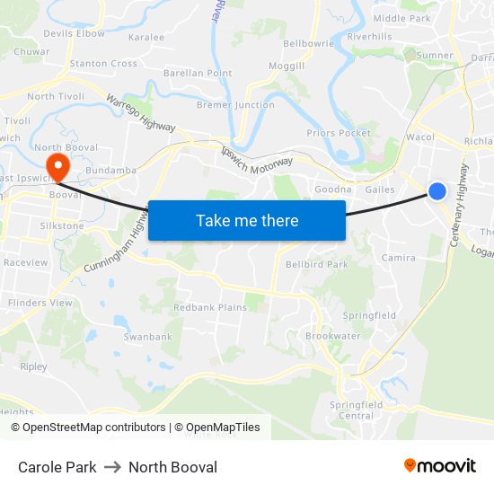 Carole Park to North Booval map