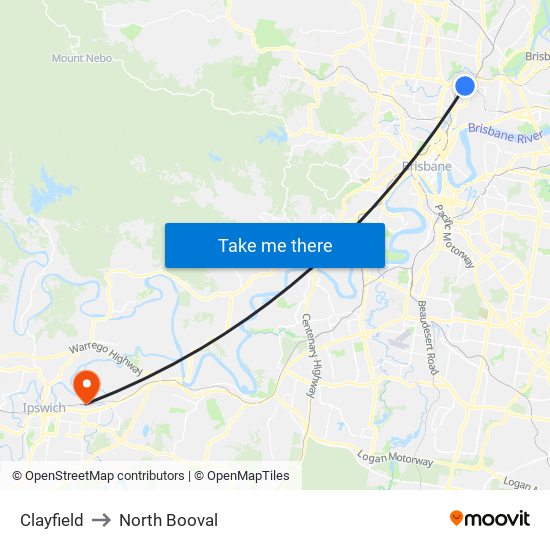 Clayfield to North Booval map