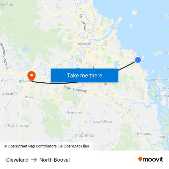 Cleveland to North Booval map
