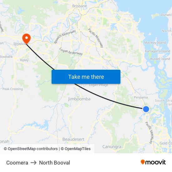 Coomera to North Booval map