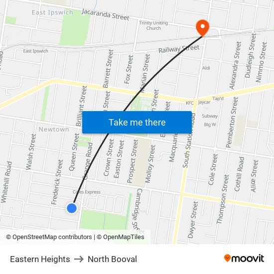 Eastern Heights to North Booval map