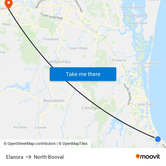 Elanora to North Booval map