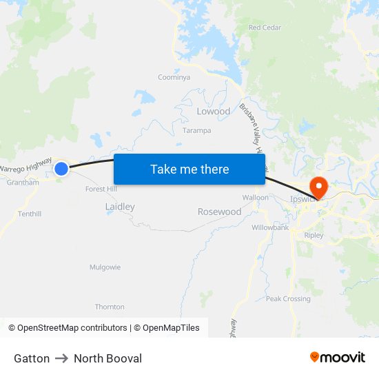 Gatton to North Booval map