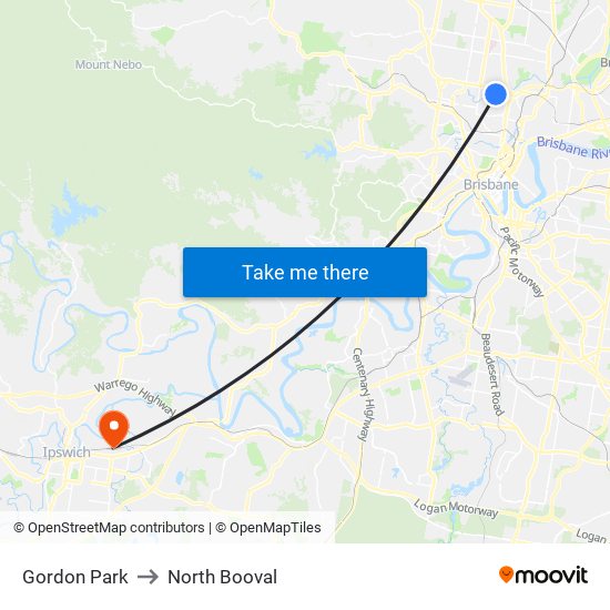 Gordon Park to North Booval map