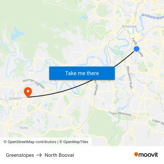 Greenslopes to North Booval map