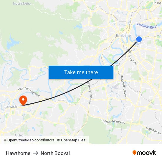 Hawthorne to North Booval map