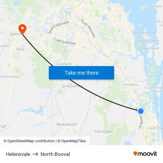 Helensvale to North Booval map