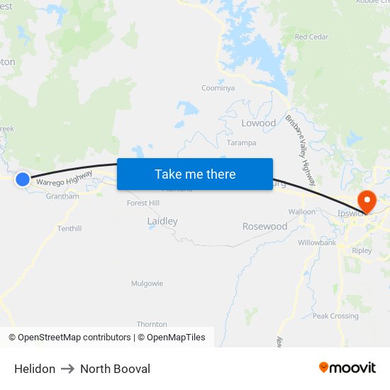 Helidon to North Booval map