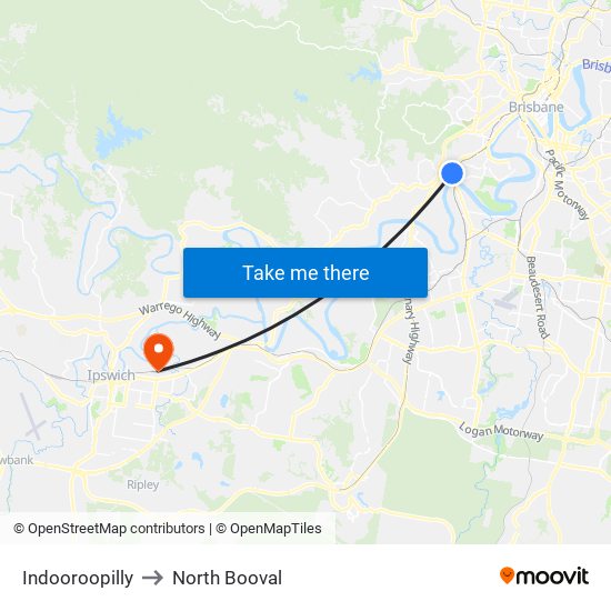 Indooroopilly to North Booval map
