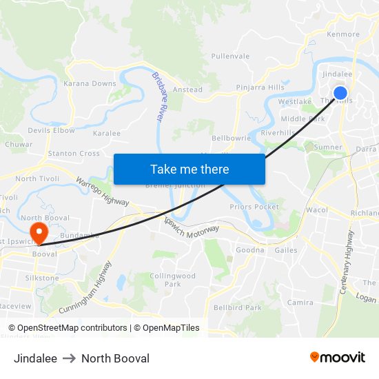 Jindalee to North Booval map