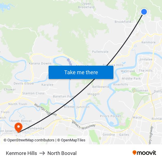 Kenmore Hills to North Booval map
