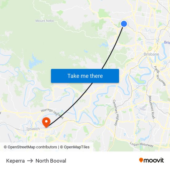 Keperra to North Booval map