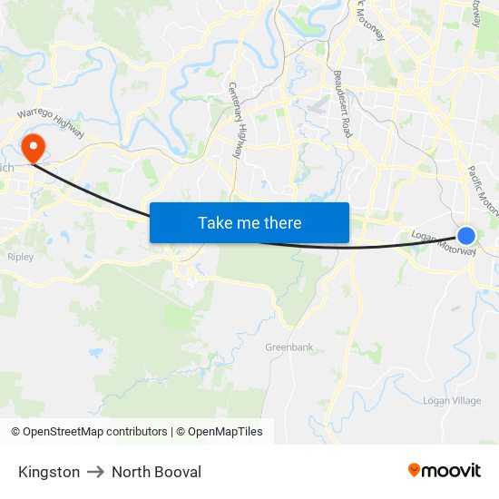 Kingston to North Booval map