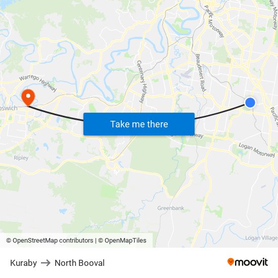 Kuraby to North Booval map