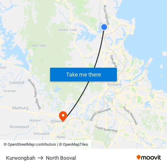 Kurwongbah to North Booval map