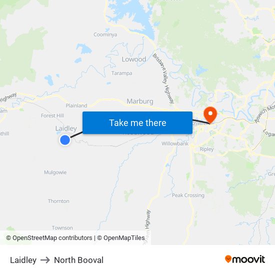 Laidley to North Booval map