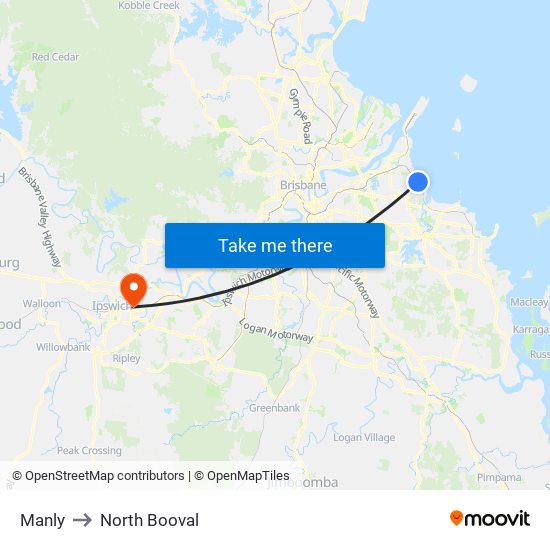 Manly to North Booval map