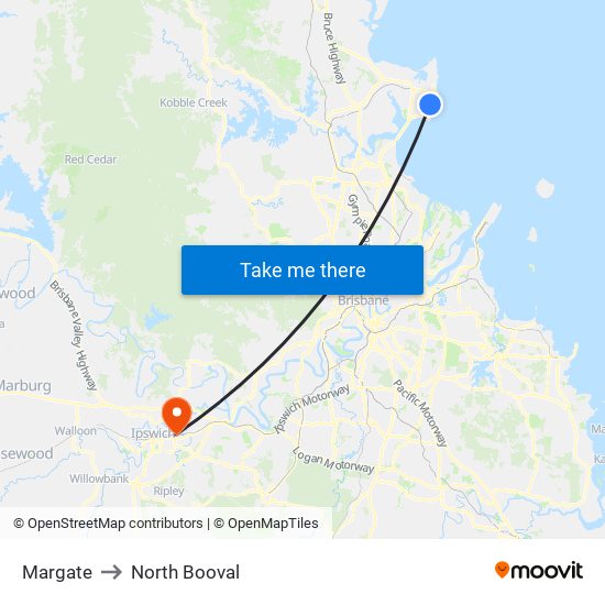 Margate to North Booval map