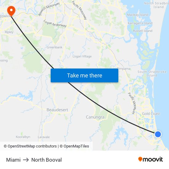 Miami to North Booval map