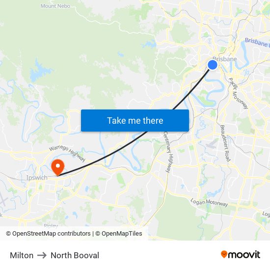 Milton to North Booval map