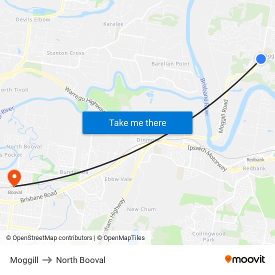 Moggill to North Booval map