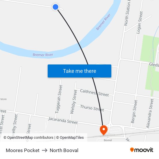 Moores Pocket to North Booval map