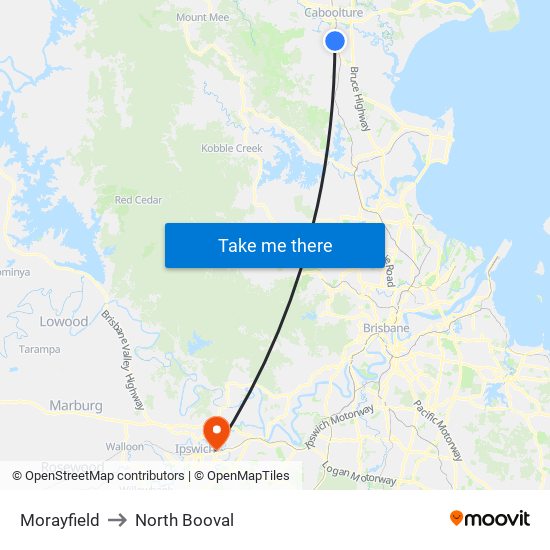 Morayfield to North Booval map