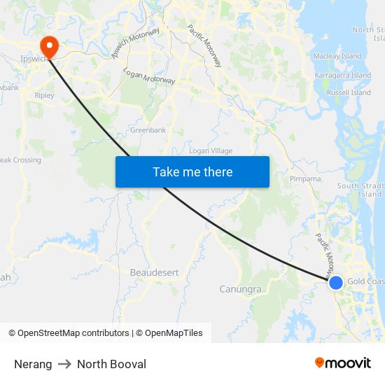Nerang to North Booval map