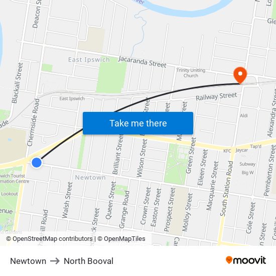 Newtown to North Booval map