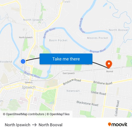 North Ipswich to North Booval map
