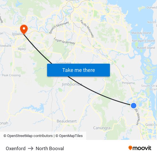 Oxenford to North Booval map