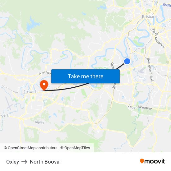 Oxley to North Booval map