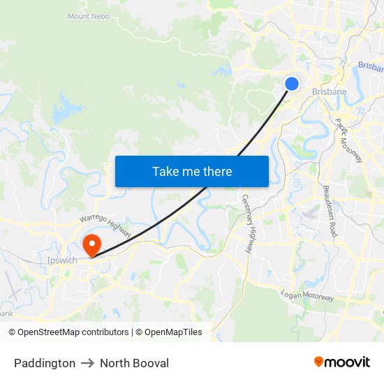 Paddington to North Booval map