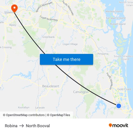 Robina to North Booval map