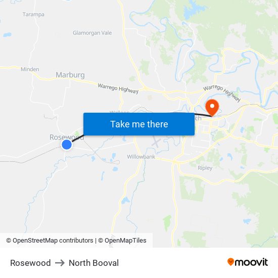 Rosewood to North Booval map