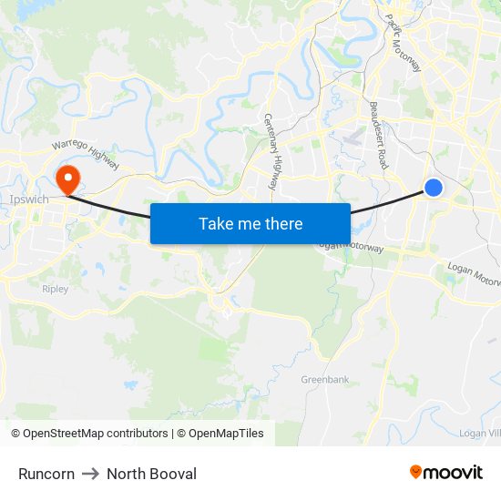 Runcorn to North Booval map